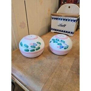 Vintage Caleca Pink Garland Italian Pottery Salt & Pepper Shakers Spring Cottage
